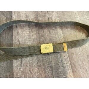 Vintage Boy Scout Belt Brass Buckle Made In USA 46” Army Green